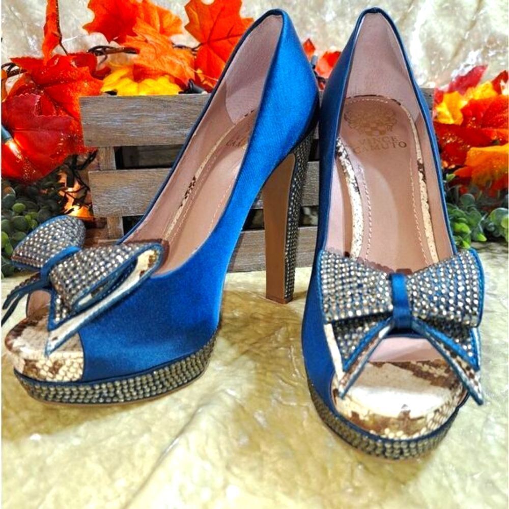 NWOB Vince Camuto Women's Grady Pump High Heel Ocean Blue & Gold Goddess - Picture 3 of 12
